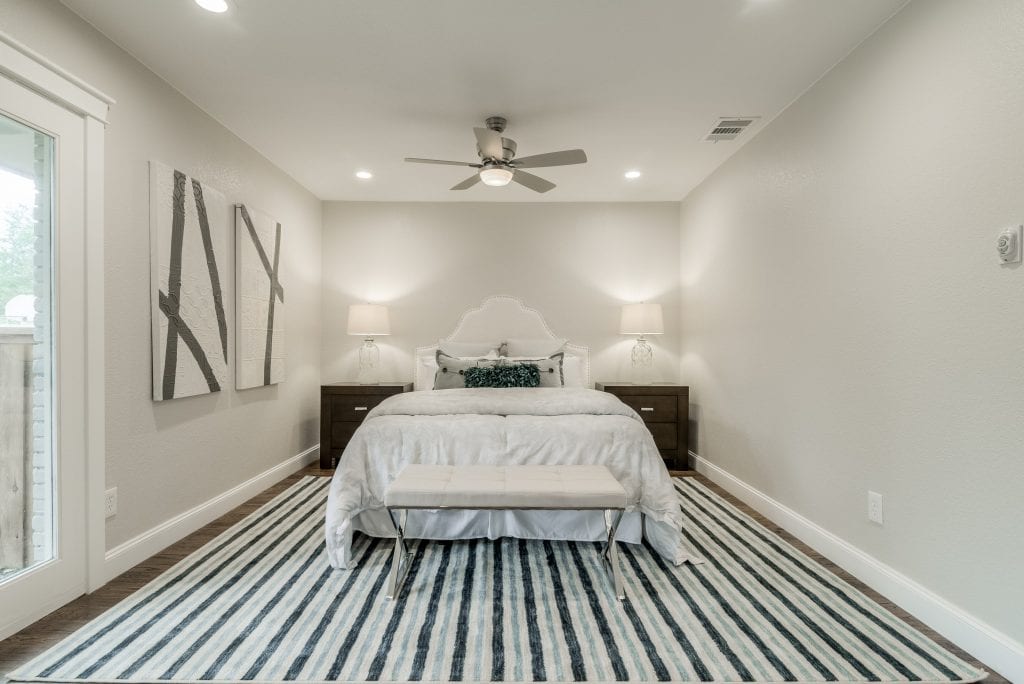 Design-by-Keti-Dallas-Texas-Renovations-Interior-Design-Home-Staging-Luxury-Master-Bedroom-Wood-Flooring-Area-Rug-Custom-Bedding-Ceiling-Fan-Artwork-Nightstands-Richardson