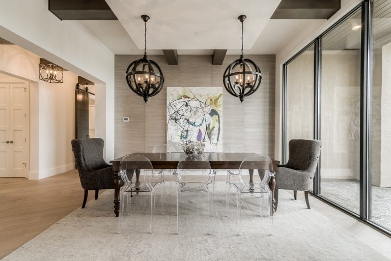 Design-by-Keti-Dallas-Texas-Renovations-Interior-Design-Home-Staging-Luxury-Dining-Room-Double-Modern-Chandeliers-Upholstered-Chairs-Oversized-Artwork-Frisco