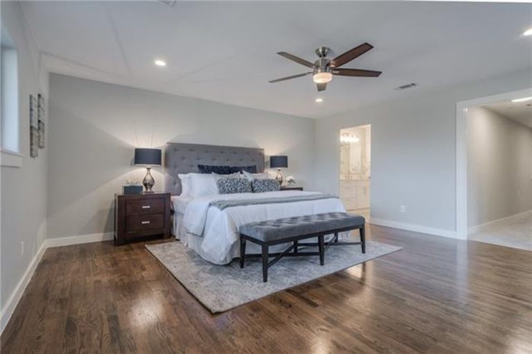Design-by-Keti-Dallas-Texas-Renovations-Interior-Design-Luxury-Bedroom-Area-Rug-Wood-Flooring-Bench-Ceiling-Fan-Preston-Hollow