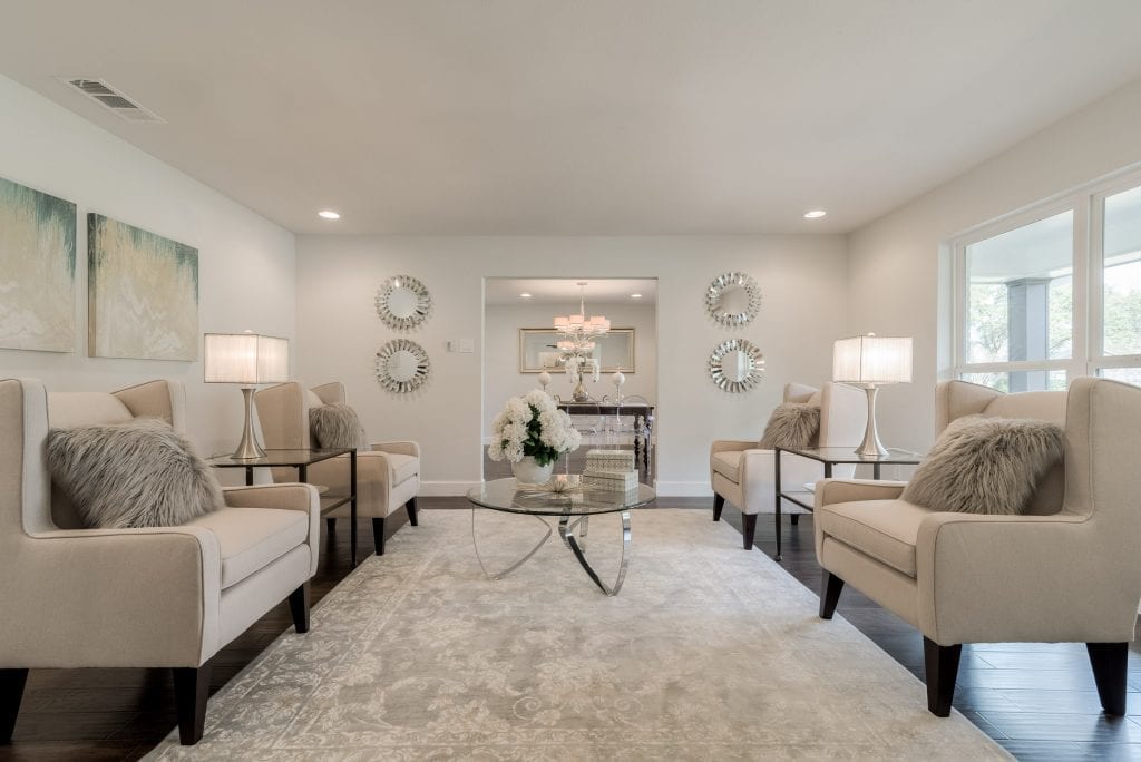 classic timeless luxury home staging living room neutrals dallas real estate design