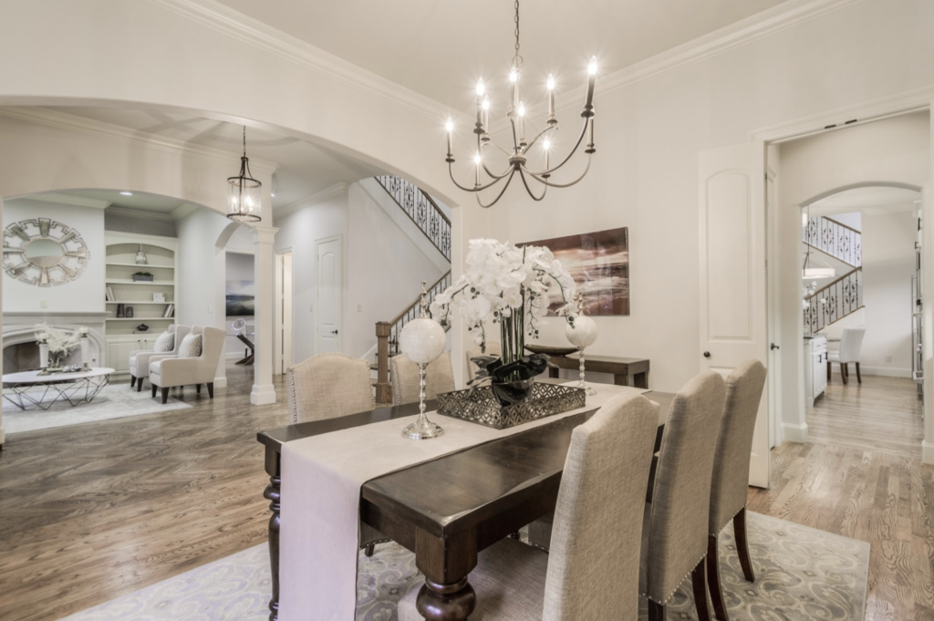 design by keti high-end home staging dining room luxurious livable  updated west highland park tx