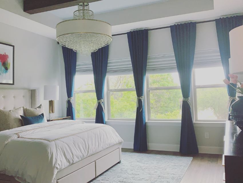 Before dallas master bedroom design blue drapery traditional style