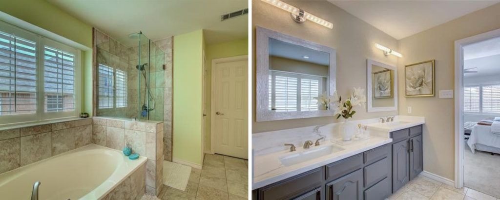 before and after updated listing in winterlake design by keti master bathroom
