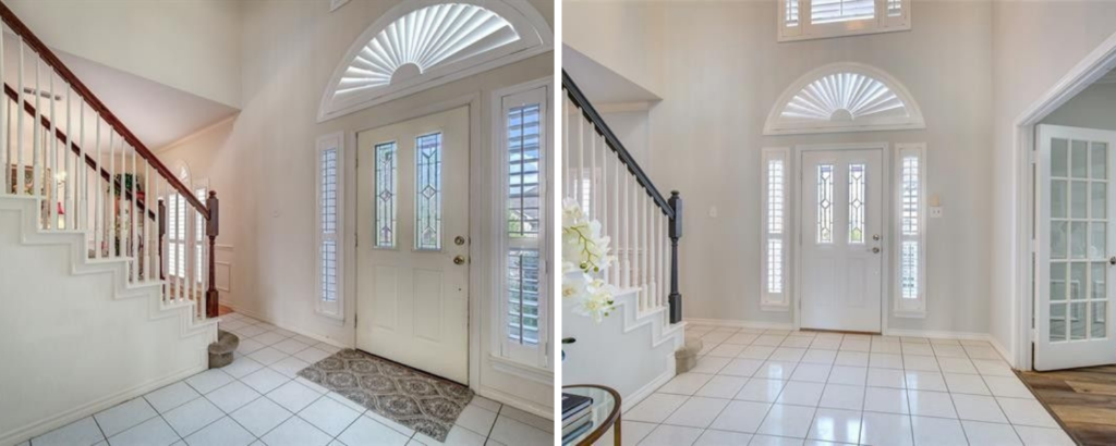 before and after updated listing in winterlake design by keti entryway