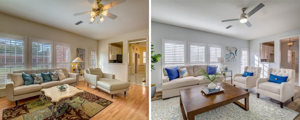 before and after updated listing in winterlake design by keti living room