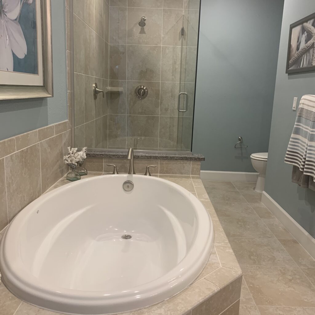 platform tub outdated builder-grade spec home